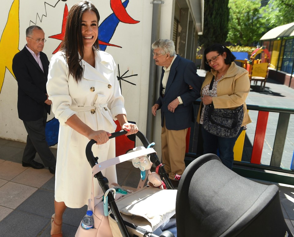 Begona Villacis, 40, has drawn comparisons with the Duchess of Sussex and was pictured in this Meghan Markle-inspired trench coat to cast her vote in Spain’s local, regional and European Parliament elections on Sunday