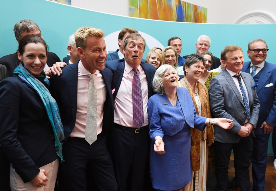  The Brexit Party leader posing with his new MEPs