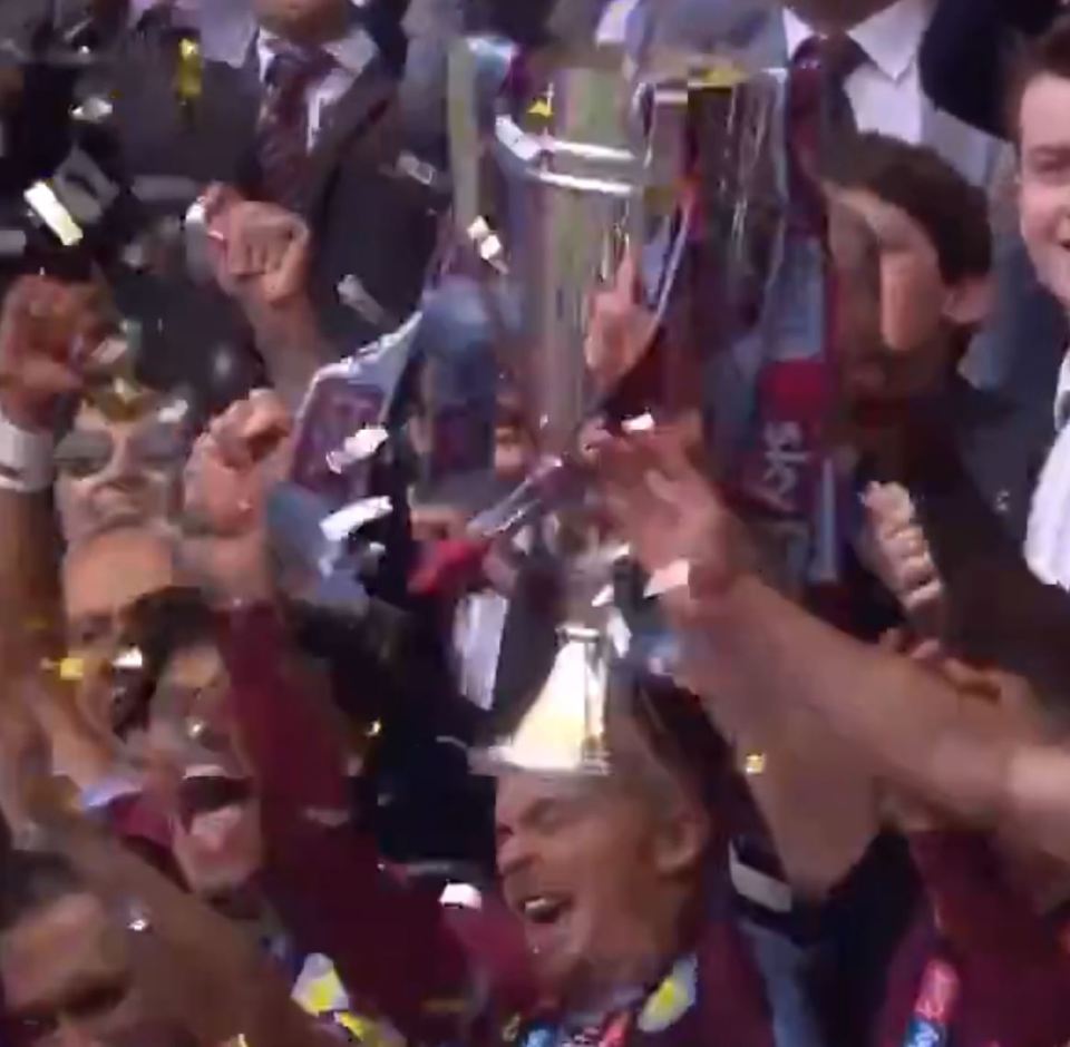  Jack Grealish managed to slit open his eyebrow with the trophy as Aston Villa celebrated promotion