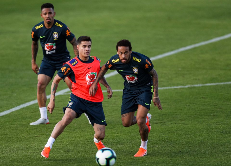  Neymar, right, and Philippe Coutinho, left, have been training with Brazil ahead of the Copa America