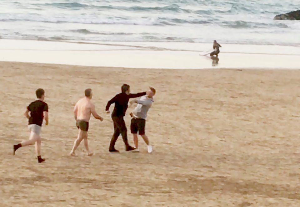  A fight breaks out on the sands of Newquay, Cornwall, during Joey Barton's stag celebrations