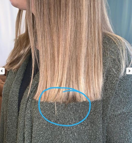 The mum posted this photo highlighting the uneven trim