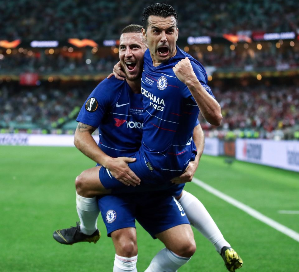  Pedro celebrates after scoring the second goal in Chelsea's easy win over Arsenal in last season's Europa League final