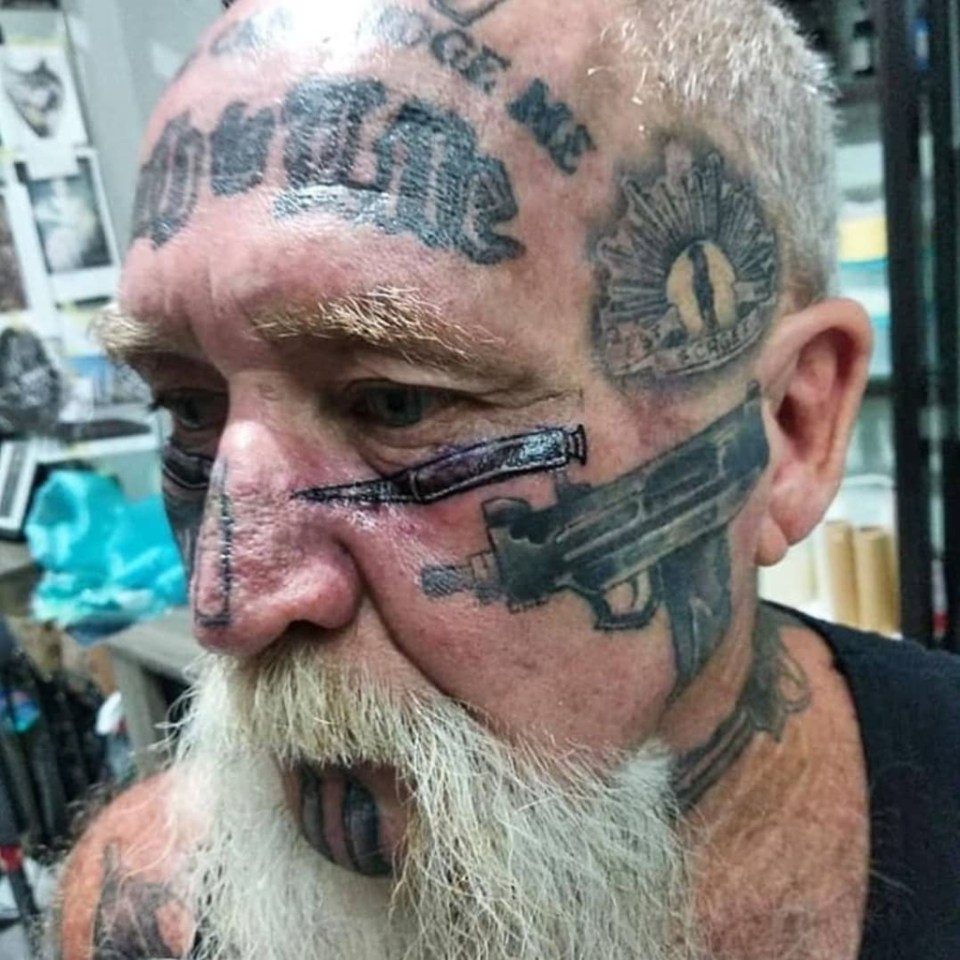 This old man is no stranger to the face tattoo