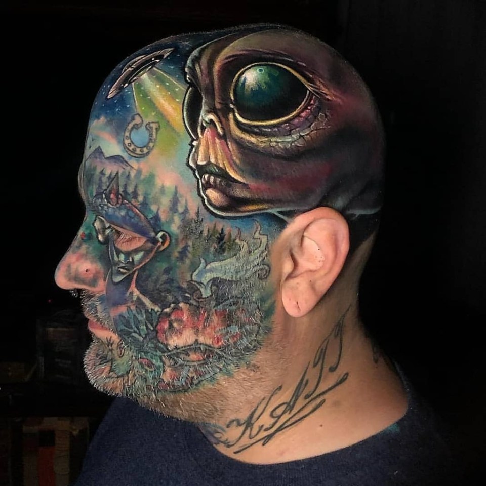 This freaky tat won’t be getting him a job any time soon