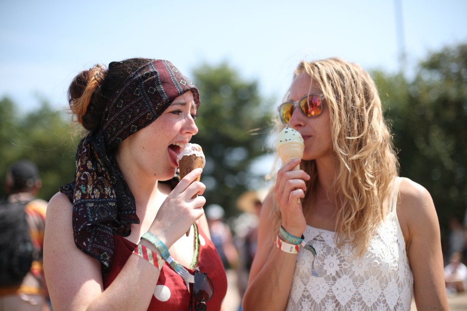 Enjoying an ice cream at Glastonbury