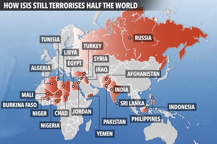  Jihadi fighters are spread out across the planet