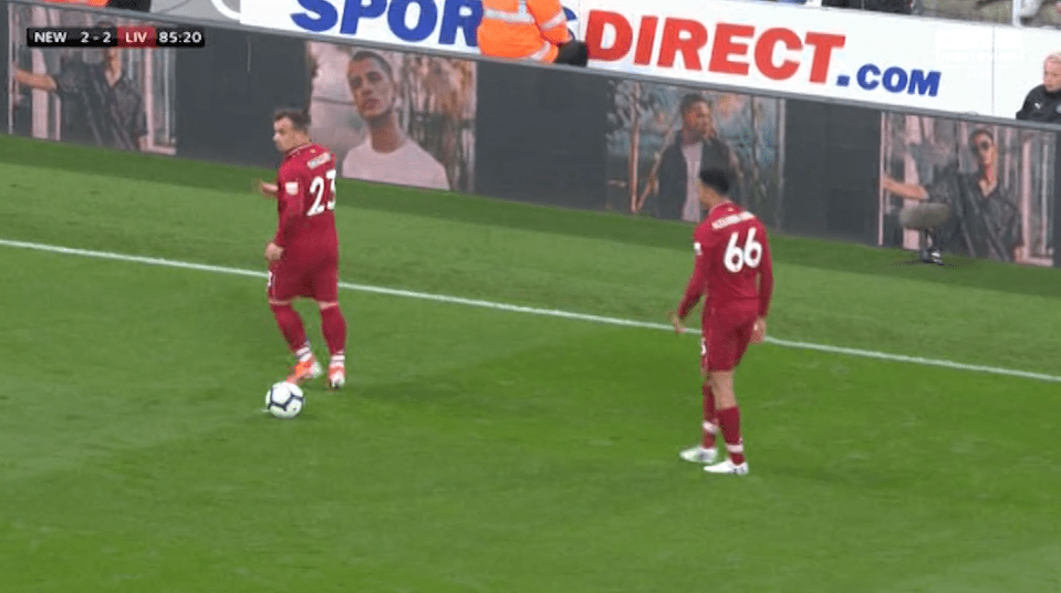  Xherdan Shaqiri jogged over and whipped in the free-kick