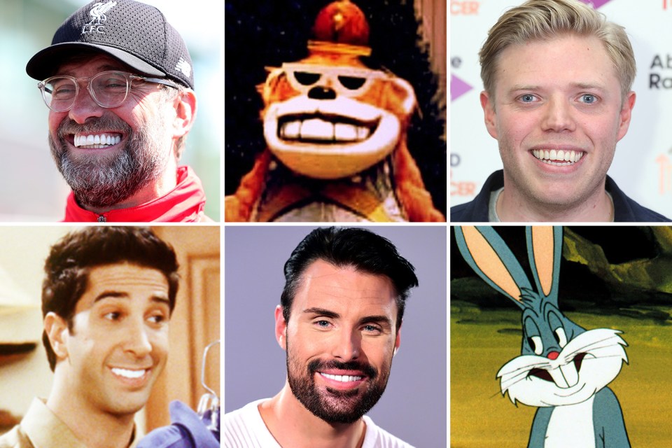  Britian's Got Talent viewers compared Simon's smile to: (L-R top) LFC’s Jurgen Klopp, Banana Split’s Bingo, Comic Rob Beckett, (L-R bottom) Ross from Friends, Rylan Clark-Neal, Bugs Bunny