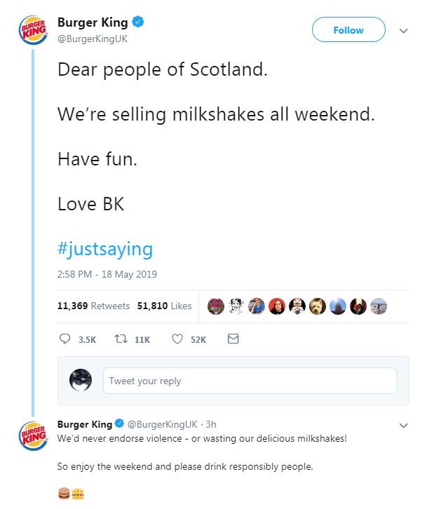  Burger King took to Twitter to have a little fun