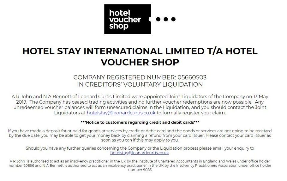  The Hotel Voucher Shop went bust last Monday leaving thousands of customers in the lurch