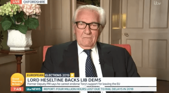  Tory veteran Lord Heseltine has said he's voting Lib Dem