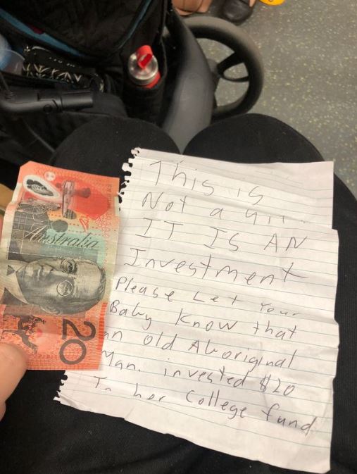  The woman was taken aback by the thoughtful gesture as she travelled on a train in Sydney, Australia