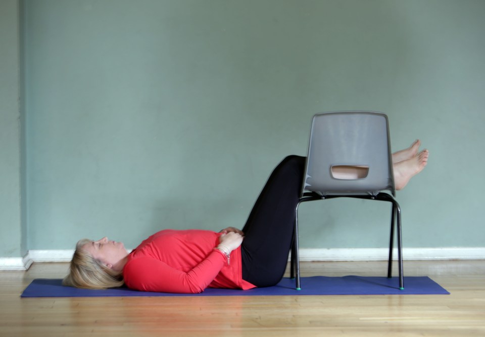  Natasha demonstrates how to release a tight psoas muscle using a chair