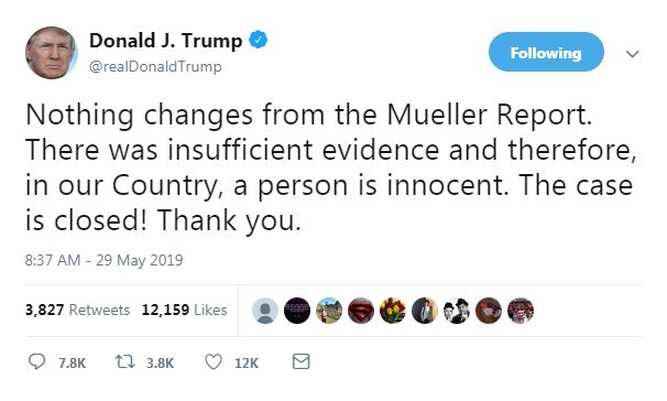 Trump tweeted this in response to Mueller’s speech