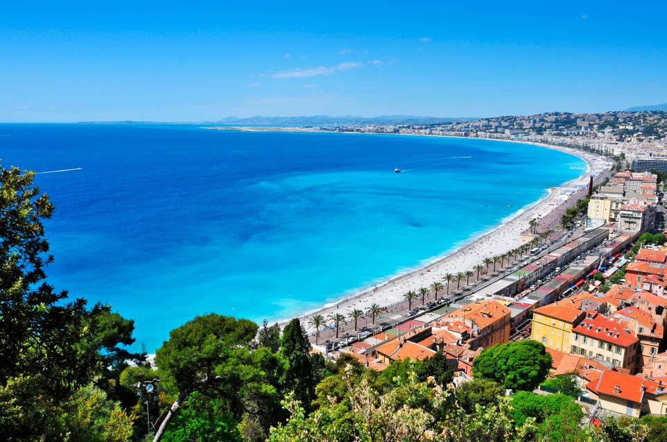  The Baie des Agnes bay in Nice, France, and the Promenade des Anglais bordering the Mediterranean Sea