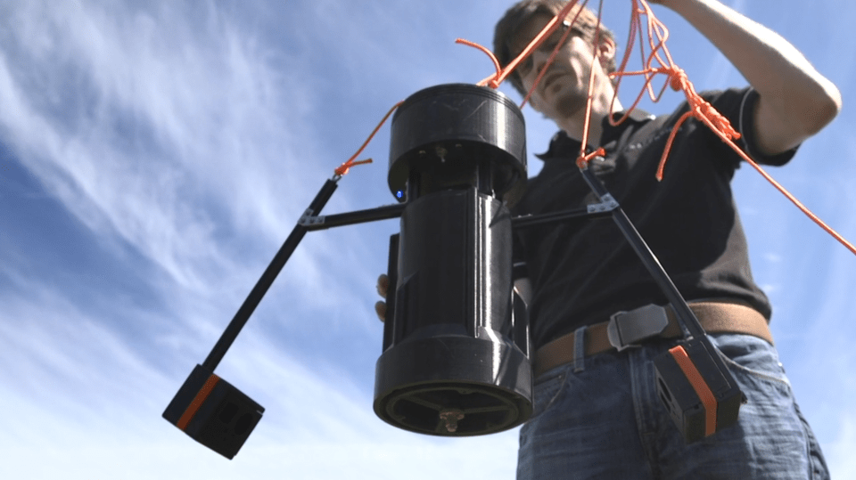  Ashes are loaded into a canister (pictured) designed from the ground up by Ascension Flights. The two arms on either side are attached to modified Go Pro cameras