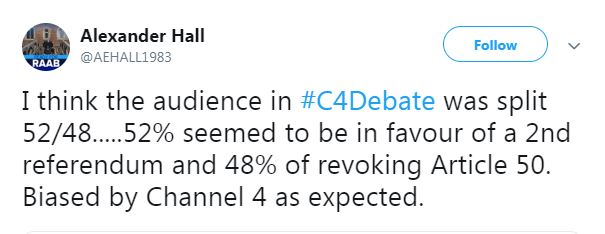  Viewers accused Channel 4 of bias and not giving enough air time to hard Brexiteer Dominic Raab