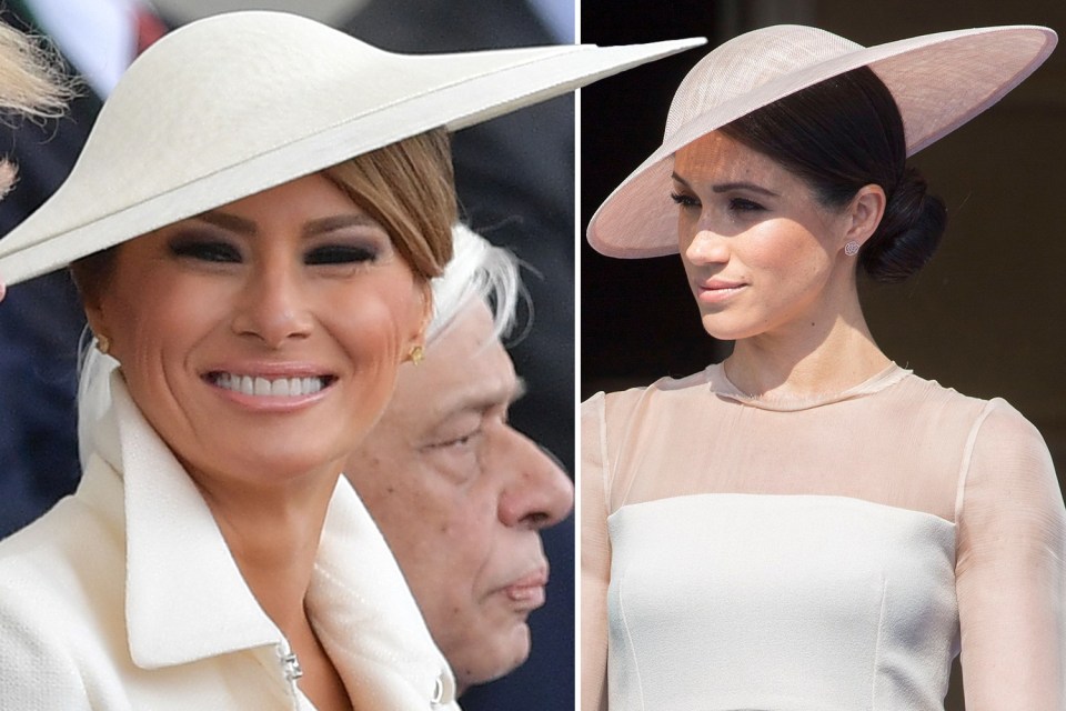  Both the First Lady and Duchess of Sussex wore almost identical Phillip Treacy hats for official outings