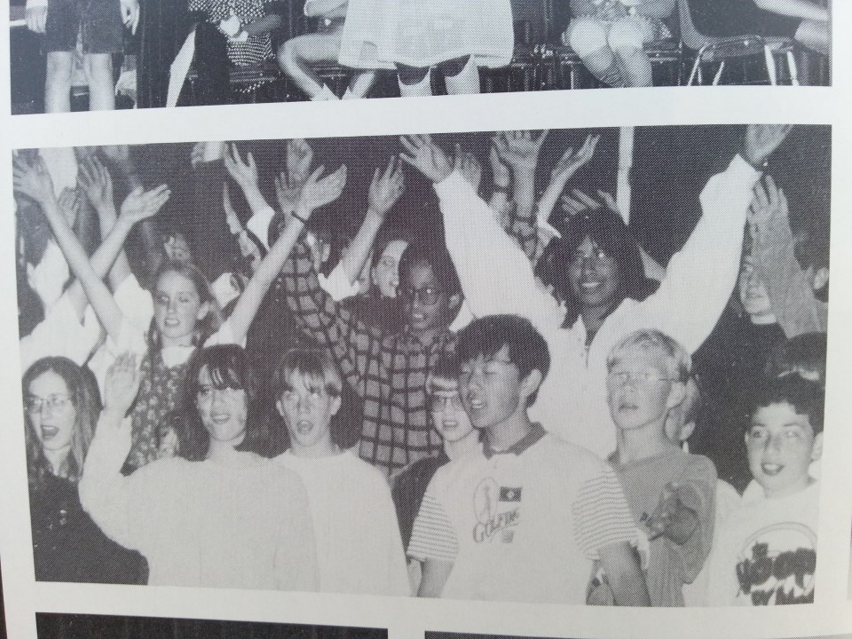  A teenage Kim, third right front row, attending a drama class at school