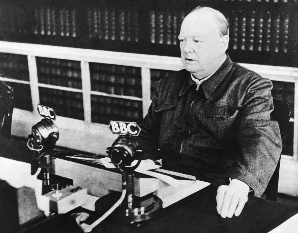  Prime Minister Winston Churchill gives a wartime speech on the BBC he had just delivered at the House of Commons on May 13, 1940