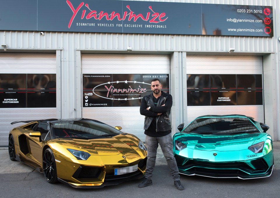  Car customiser Yianni Charalambous stands next to Aubameyang's gold wrapped Lamborghini