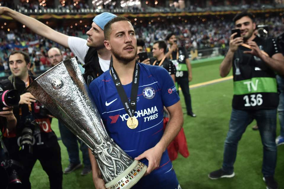  Eden Hazard's final Chelsea game saw him score twice as the Blues beat Arsenal 4-1 in the Europa League final