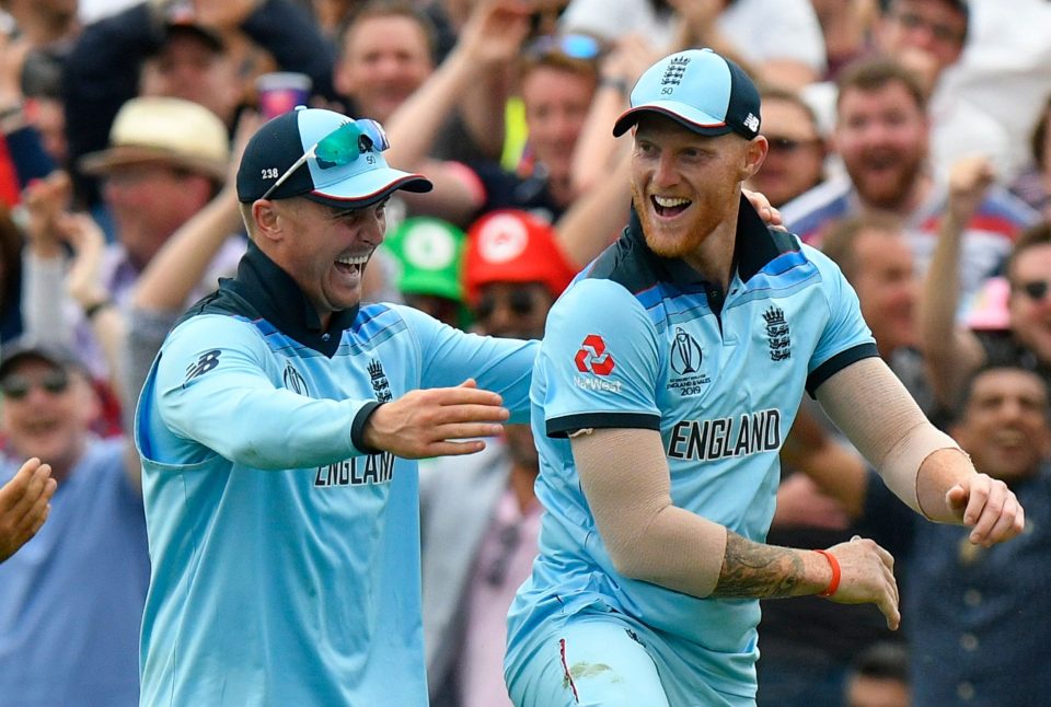  Ben Stokes celebrates making his iconic catch for England in the first match of the Cricket World Cup