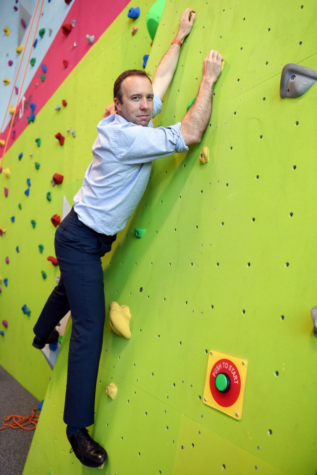  Mr Hancock visiting a climbing wall last week