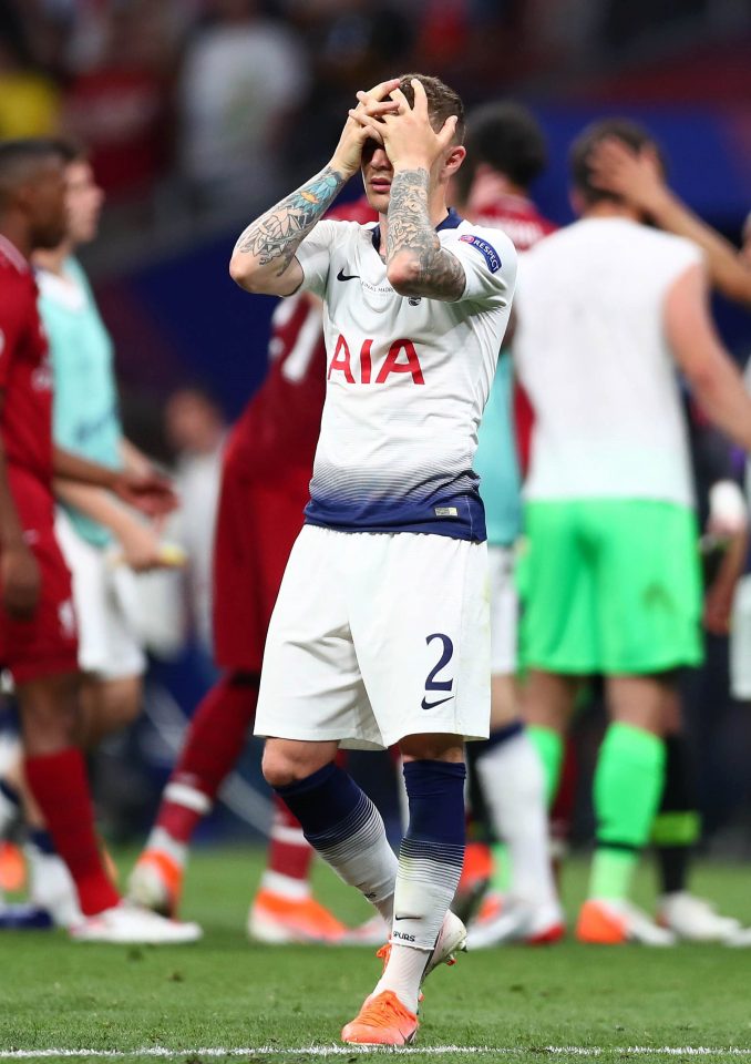  Trippier held his head in his hands after Spurs were beaten in the Champions League final by Liverpool