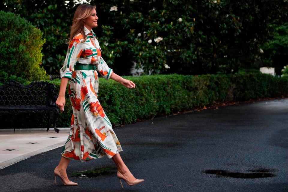 Melania Trump wore a Gucci dress printed with London landmarks on her way to the Capital