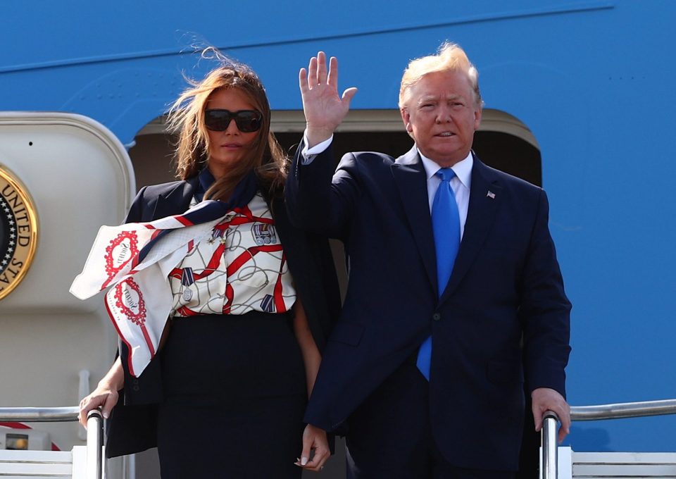  Donald Trump gave a wave as he got off Air Force One with wife Melania this morning