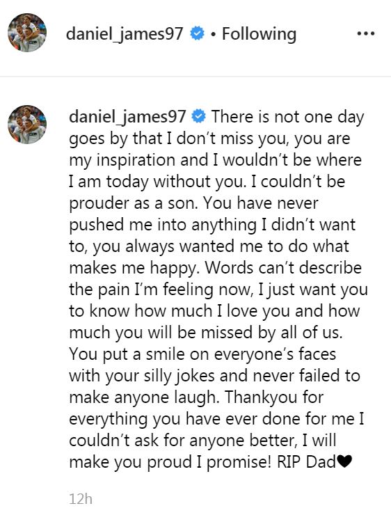  James opened up about his dad's death on social media