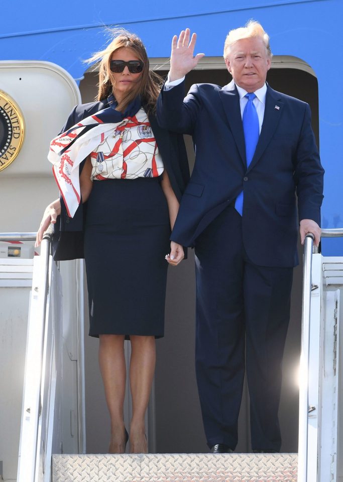  President Donald Trump and First Lady Melania Trump arrive at Stansted Airport, aboard Air Force One for the start of his three day state visit to the UK