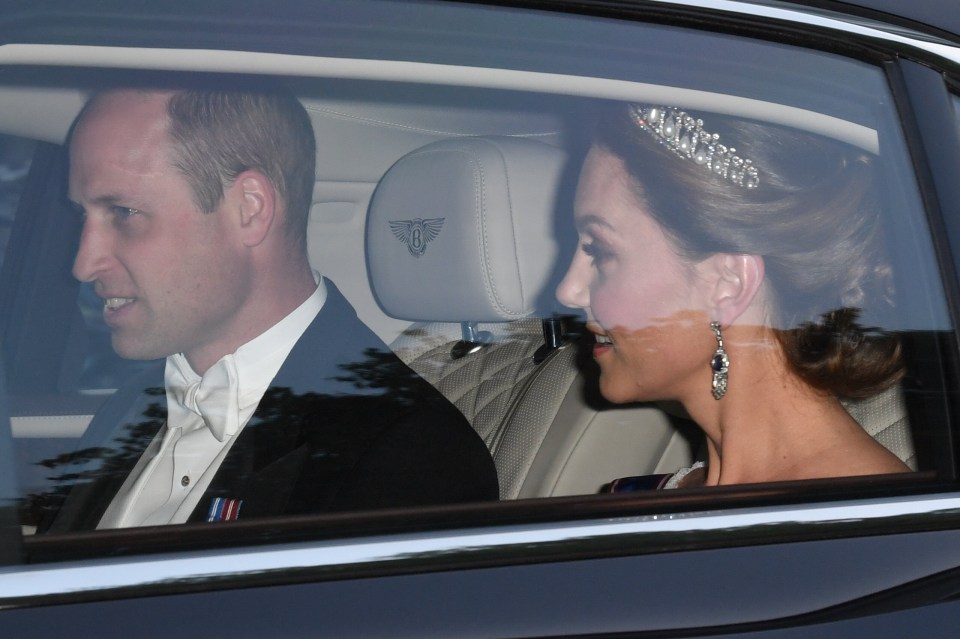 Kate travelled with husband Prince William as they drove to the high-profile dinner