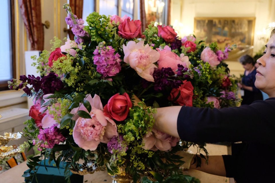  Royal florists at work ahead of the banquet