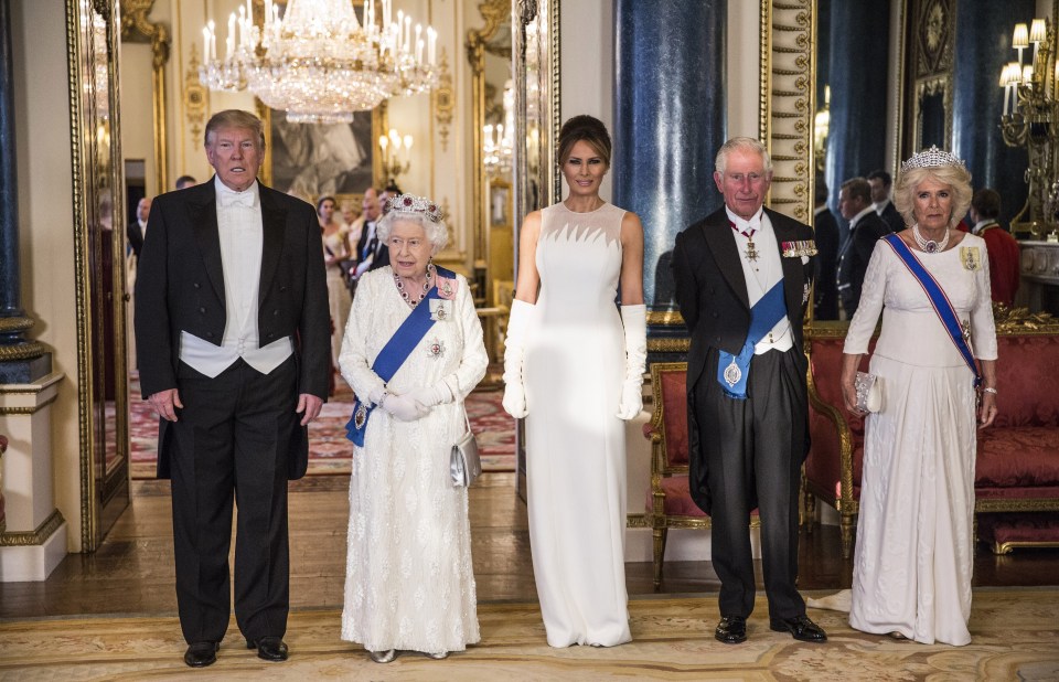 The Queen and Camilla, the Duchess of Cornwall, opted for white gowns and tiaras for the glitzy event