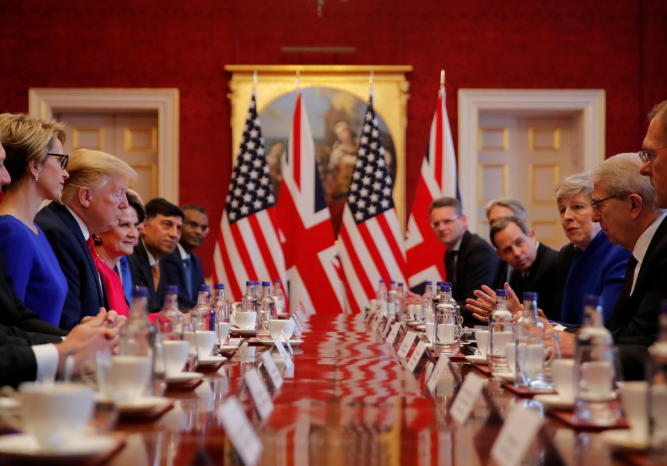  Donald Trump and Theresa May chairing a meeting of business leaders at St James's Palace this morning