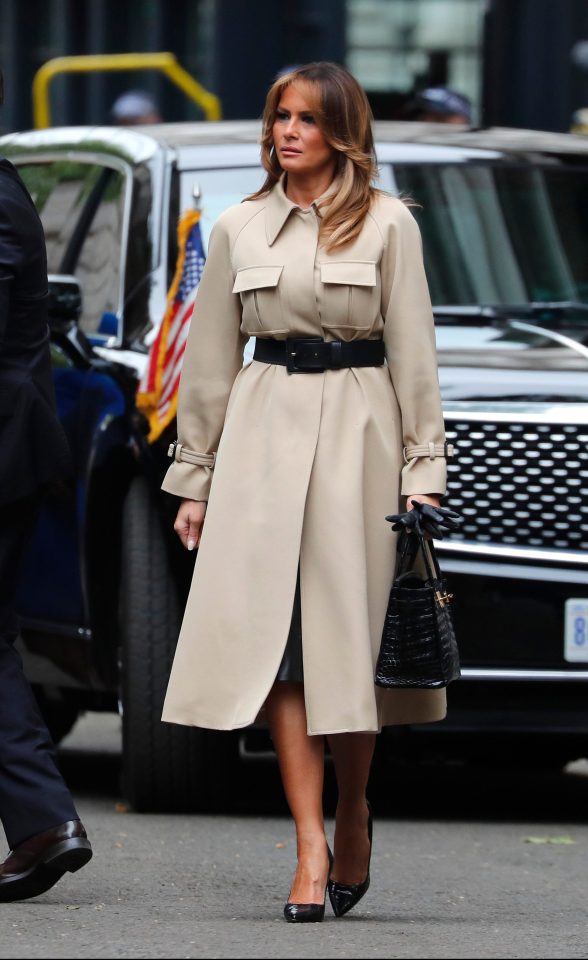  Melania Trump looked chic in a Celine coat-dress at Downing Street yesterday