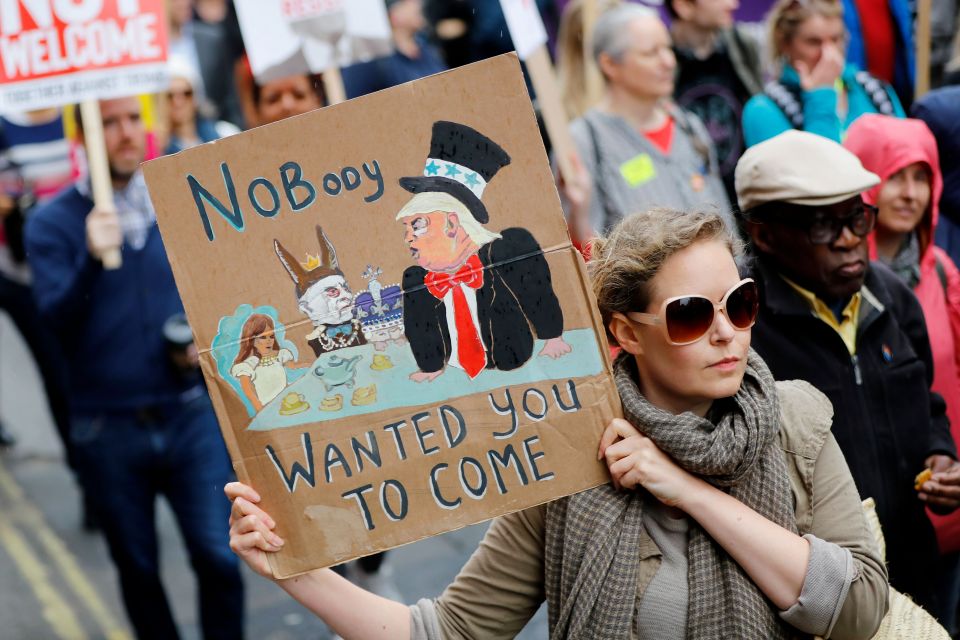  A protester against Mr Trump's state visit