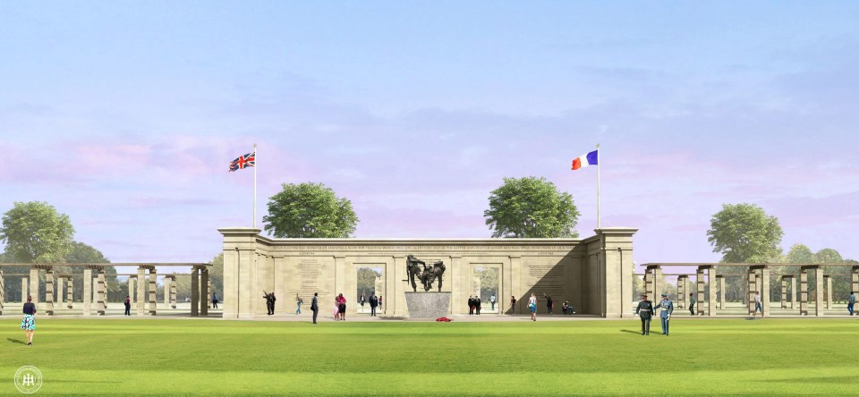 This artist’s impression shows how the memorial will eventually look when it is completed, codifying the names of all 22,442 British troops who died on D-Day and the Battle of Normandy