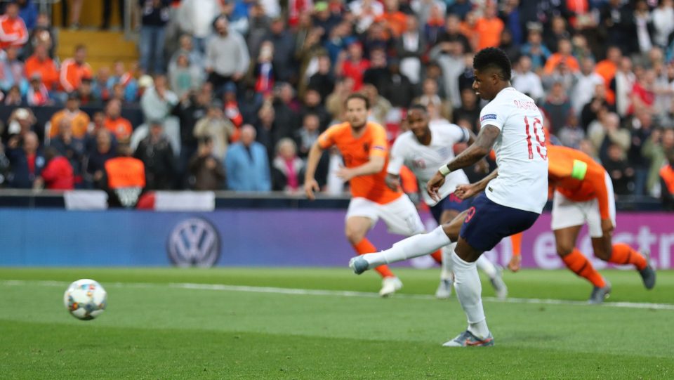  Marcus Rashford was fouled in the box and dusted himself down to slam home the penalty