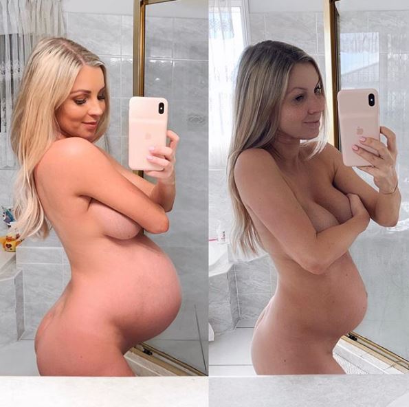  The social media star posted two images of herself at 38 weeks pregnant and 24 hours after giving birth