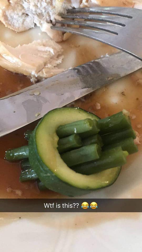  It came with the unusual side of a courgette stuffed with green beans