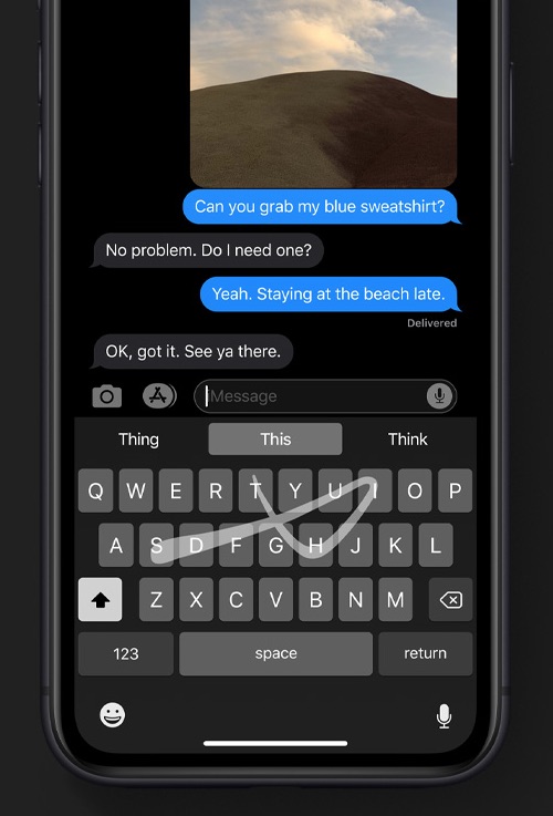 Try your iPhone's 'swipe to type' texting feature