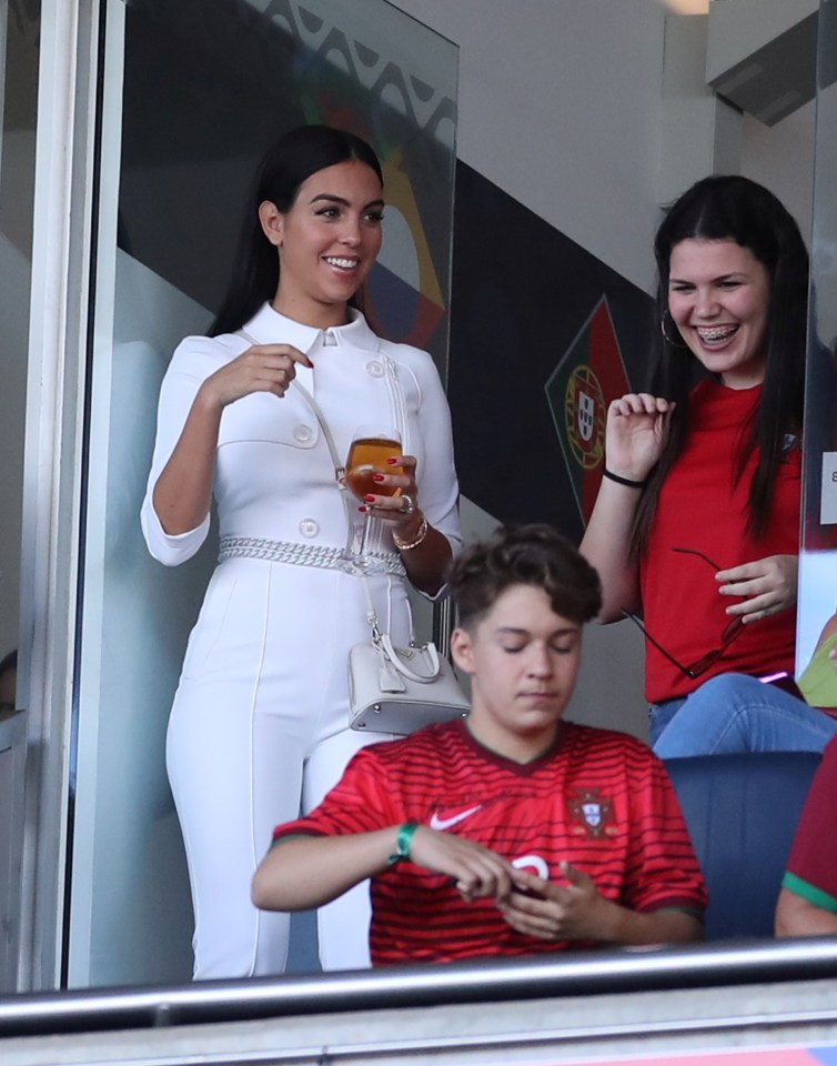  Georgina Rodriguez, pictured enjoying a glass of wine, watched boyfriend Cristiano Ronaldo help Portugal to Nations League glory last night