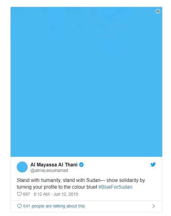  The hashtag #BlueForSudan is also being used on social media