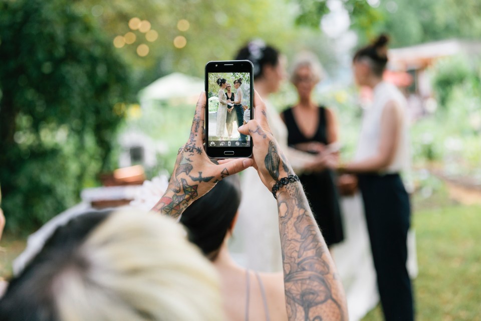  The woman explained that the nuptials are in the heat of summer and so she didn't want to wear long sleeves