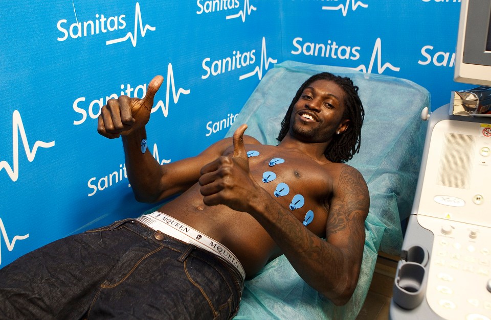  Emmanuel Adebayor is another familiar face to be snapped mid-medical