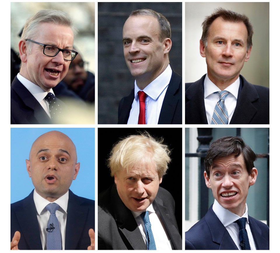  The six remaining contenders: Michael Gove, Dominic Raab, Jeremy Hunt, and bottom from left: Sajid Javid, Boris Johnson, Rory Stewart